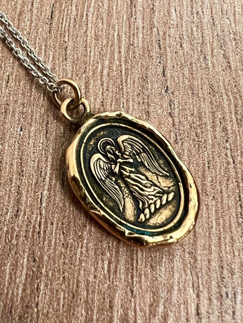 $450 Pyrrha Guardian Angel Bronze Pendant Sterling Silver Chain Necklace